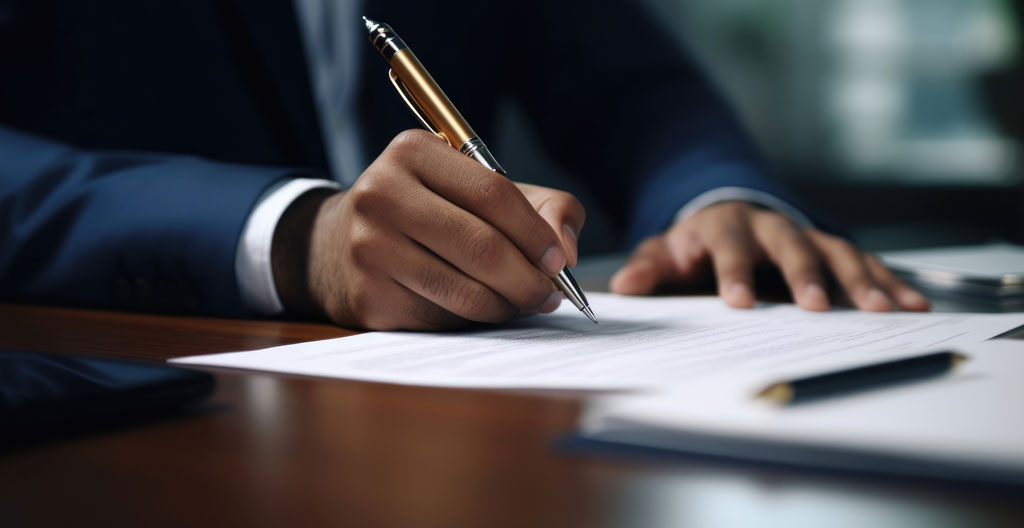 Notaire annotant un document de clause bénéficiaire d'assurance vie dans une étude notariale française, soulignant l'importance du conseil juridique pour ce document déterminant
